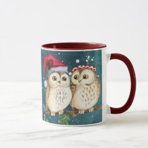 Kerstmis cute Uil Wilde dieren kerstmuts sneeuw Mok