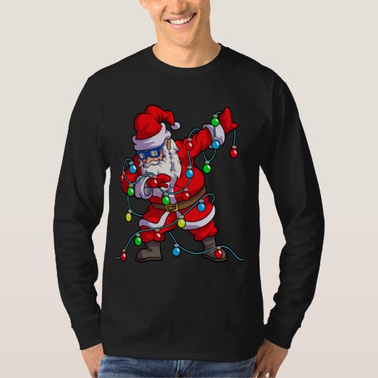 Kerstmis Dabbing Santa Tree Lights T-shirt (Voorkant)