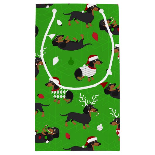 Kerstmis Dachshund Green Klein Cadeauzakje (Achterkant)