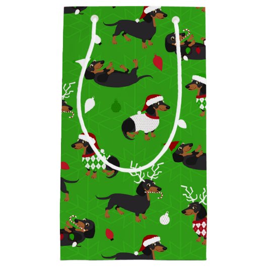 Kerstmis Dachshund Green Klein Cadeauzakje (Voorkant)