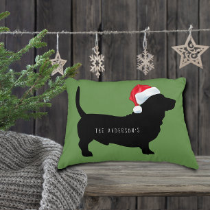 Kerstmis Dachshund Kerstman Hoed Monogram Accent Kussen
