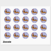 Kerstmis Dachshund (longhaar) Ronde Sticker (Vel)