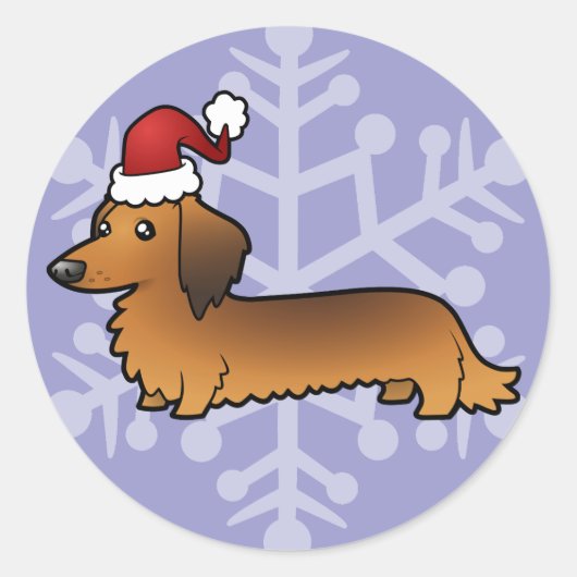 Kerstmis Dachshund (longhaar) Ronde Sticker (Voorkant)