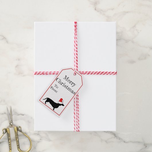 Kerstmis Dachshund & Santa Hat Cadeaulabel (Met Touw)