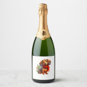 Kerstmis Dachshund Schilderen - Vakantie Doxie Sparkling Wijnetiket (Voorkant)