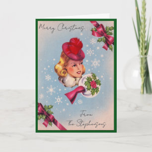 Kerstmis Dames Naam Binnenkant Blanco Vintage Feestdagen Kaart