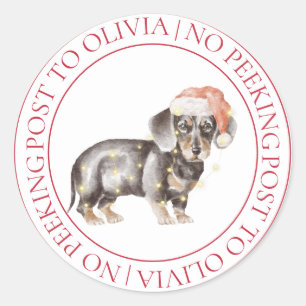 Kerstmis Daschund Hond Kinder Geen gluren Ronde Sticker
