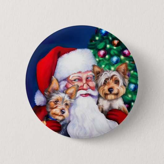 Kerstmis, de Yorkies van de kerstman Ronde Button 5,7 Cm (Voorkant)