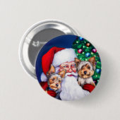 Kerstmis, de Yorkies van de kerstman Ronde Button 5,7 Cm (Voorkant /achterkant)