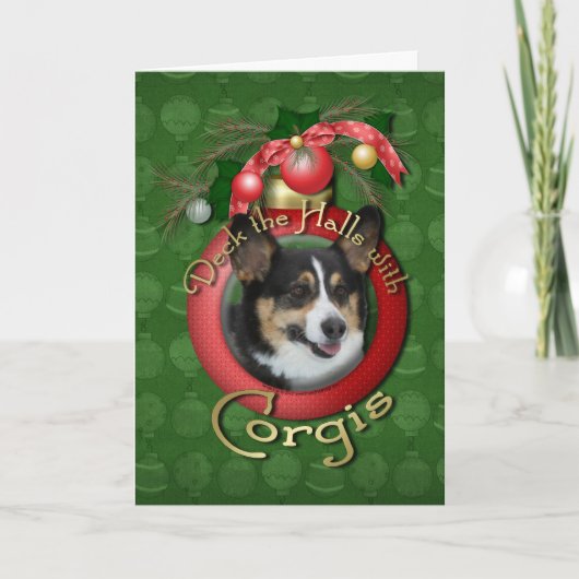 Kerstmis - Deck the Halls - Corgis Feestdagen Kaart (Voorkant)