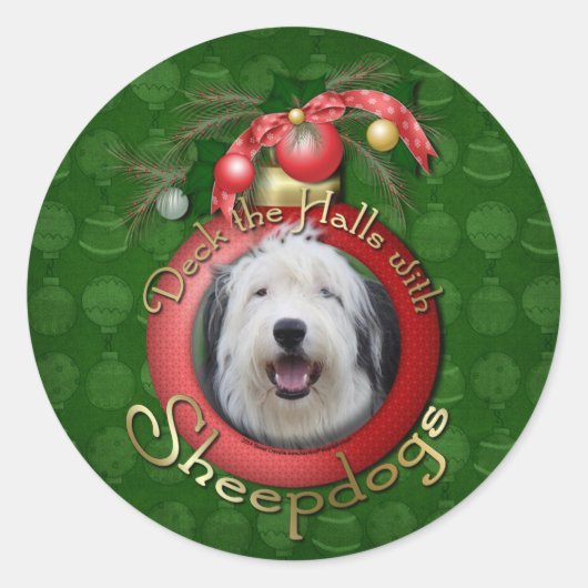 Kerstmis - Deck the Halls - Schapenhonden Ronde Sticker (Voorkant)
