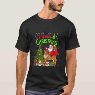 Kerstmis Decoraties Lichten Santa Riding Collie Ho T-shirt