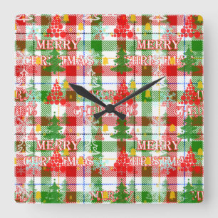 Kerstmis decoratieve geruite tartan  vierkante klok