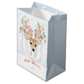 Kerstmis Deer Holly Rozen Snowflakes Medium Cadeauzakje (Voorkant Gekanteld)