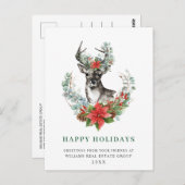 Kerstmis Deer Poinsettia Briefkaart (Voorkant / Achterkant)