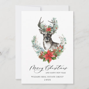 Kerstmis Deer Poinsettia Corporate Greeting Feestdagenkaart