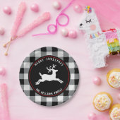 Kerstmis Deer Rustic Black White Buffalo Check Papieren Bordje (Feest)