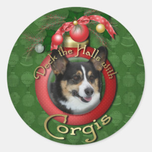 Kerstmis - Dek de zalen - Corgis Ronde Sticker
