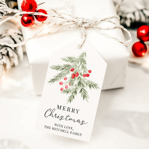 Kerstmis Dennentak en Rode Bessen Vakantie Cadeaulabel