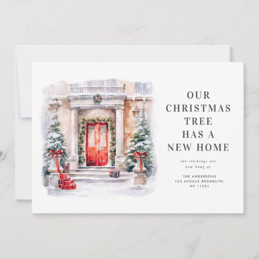 Kerstmis deur vakantie verhuisaankondiging feestdagenkaart (Voorkant)