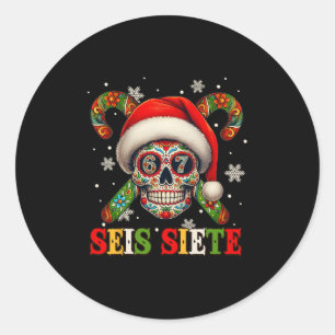 Kerstmis Dia De Los Muertos Suiker Skull Zes Zes Ronde Sticker