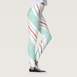 Kerstmis Diagonale Strepen Mint Groen ID440 Leggings