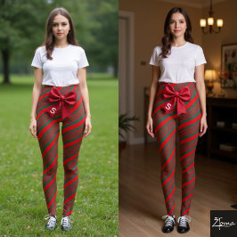 Kerstmis Diagonale Strepen Rood Groen Lint Leggings