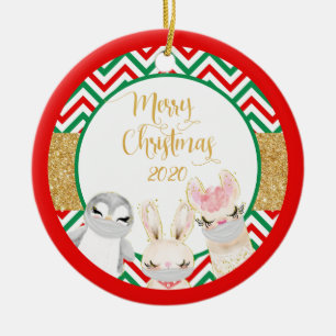 Kerstmis Dieren Gezichts maskers 2020 lama Keramisch Ornament