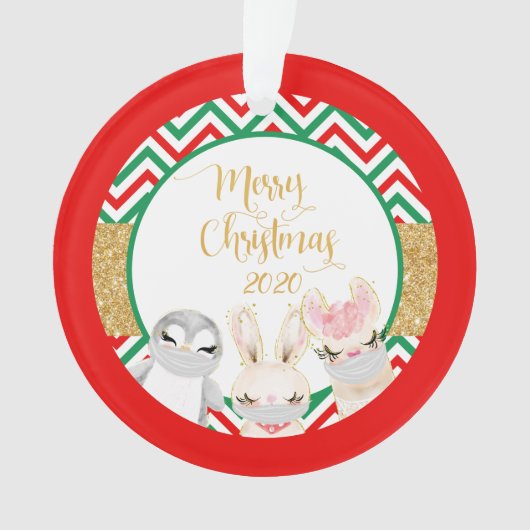 Kerstmis Dieren Gezichtsbedekkers 2020 lama Ornament (voorkant)