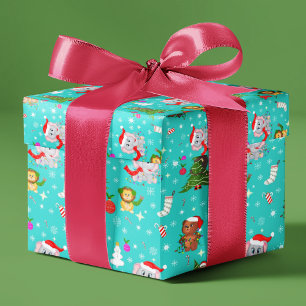 Kerstmis Dierentuin Dieren In Kobalt Teal Cadeaupapier