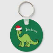 Kerstmis Dinosaur Cute Custom Kinder Green Sleutelhanger (Achterkant)