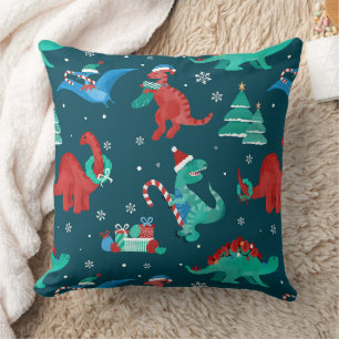 Kerstmis Dinosaur Kinderen Leuk Vakantie Winter Kussen