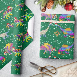 Kerstmis Dinosauriërs in Mutsen van Kabouter Sinte Cadeaupapier