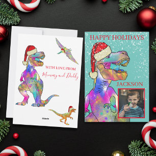 Kerstmis Dinosaurus Aangepaste Foto Feestdagenkaart