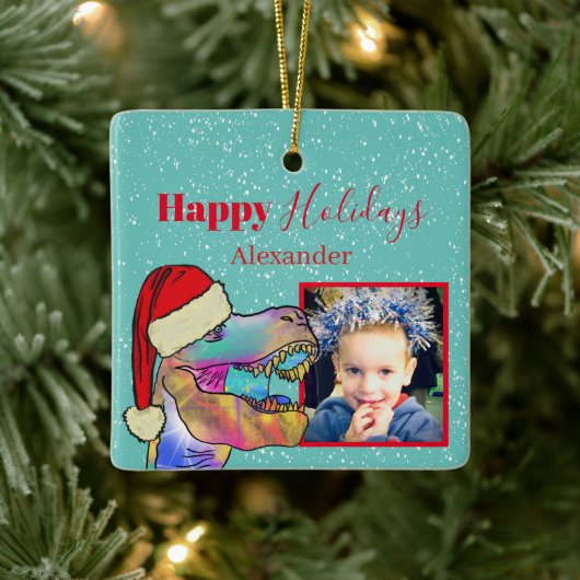 Kerstmis Dinosaurus Foto Keepsake Keramisch Ornament (Boom)