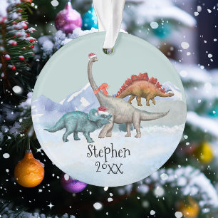 Kerstmis dinosaurus Jurassic Watercolor Naam  Ornament