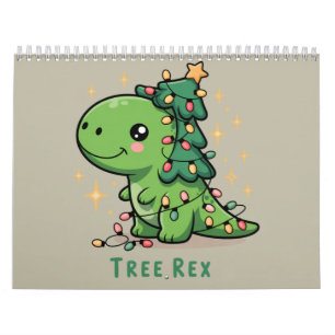 Kerstmis Dinosaurus Licht Feest Grappige Boom Rex Kalender