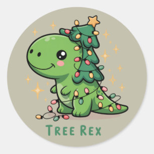 Kerstmis Dinosaurus Licht Feest Grappige Boom Rex  Ronde Sticker