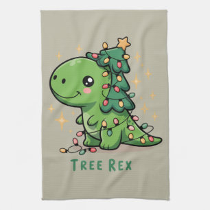 Kerstmis Dinosaurus Licht Feest Grappige Boom Rex Theedoek