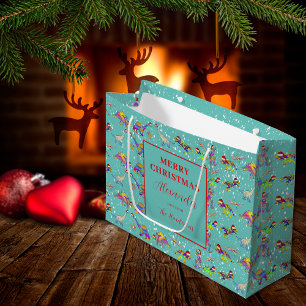 Kerstmis Dinosaurus Patroon Voeg Naam Toe Groot Cadeauzakje