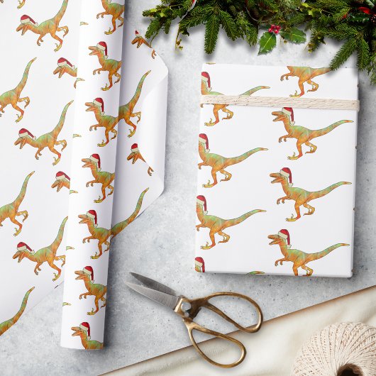 Kerstmis Dinosaurus Raptor Cadeaupapier