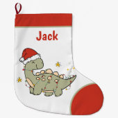 Kerstmis Dinosaurus Santa Hoed Naam Kinder Grote Kerstsok (Voorkant)