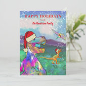 Kerstmis Dinosaurus T-Rex Santa Feestdagenkaart (Staand voorkant)