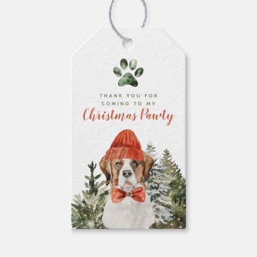 Kerstmis - Dog Party, St. Bernard Dog Santa Cadeaulabel (Voorkant)