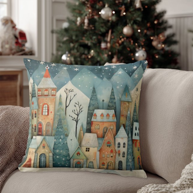 Kerstmis dorp kussen (Christmas Village Throw Pillow)