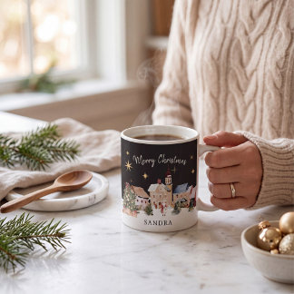 Kerstmis dorpswaterverf ontwerp mok
