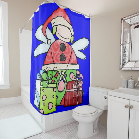 Kerstmis douche gordijn blauw (In situ)