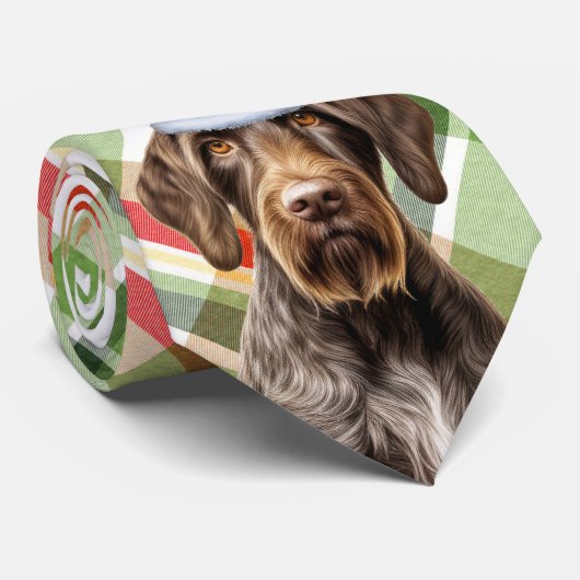 Kerstmis Draadharige Pointer Hond Geruite Kerst Stropdas (Opgerold)