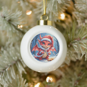 Kerstmis draak, te schattig om aan te houden,  keramische bal ornament