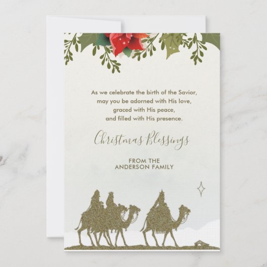 Kerstmis Drie Koningen Poinsettia Religieus Feestdagenkaart (Voorkant)